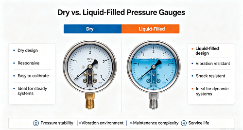 Dry vs. Liquid-Filled Pressure Gauges: Which One Do You Need-KB Dry vs. Liquid-Filled Pressure Gauges: Which One Do You Need-KB